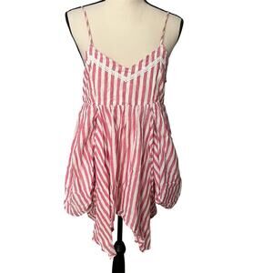 Olsenboye Wmns Red White Stripe 100% Cotton Flowy Boho Festival Tank Blouse Sz M
